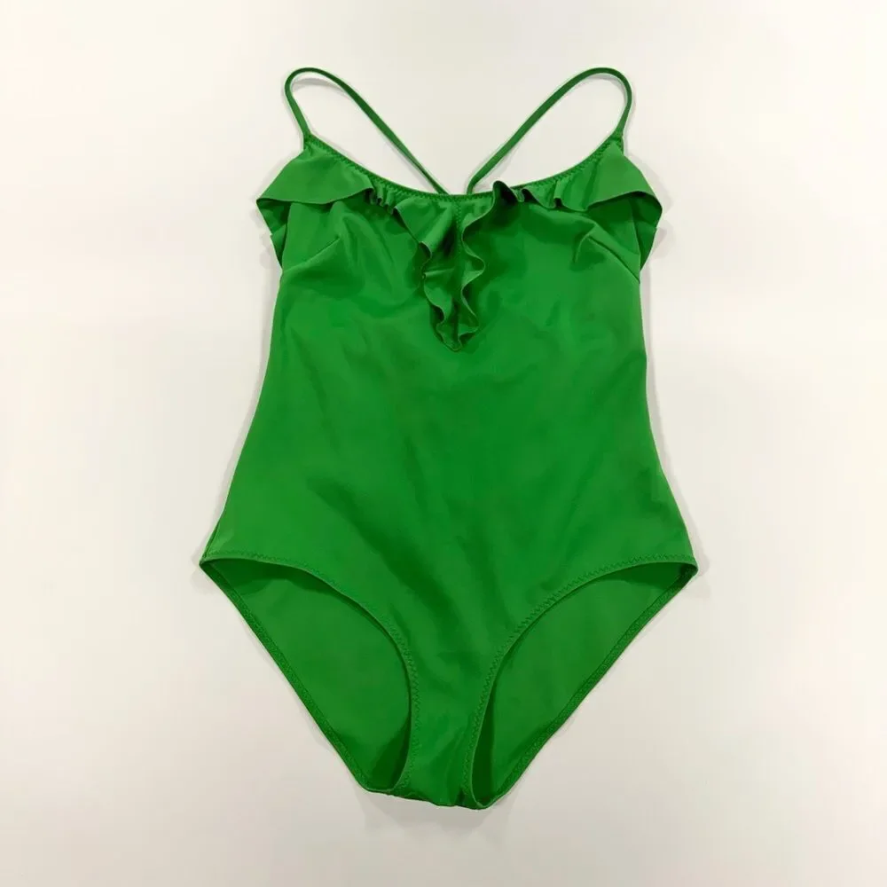 & Other Stories Kelly Green Ruffle One-Piece Swimsuit with Crisscross Straps 12